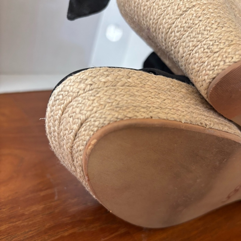 Ugg Women’s Jules Platform Wedge Ribbon Tie Espadrille Sandals Black/Beige sz 9 - Picture 11 of 16